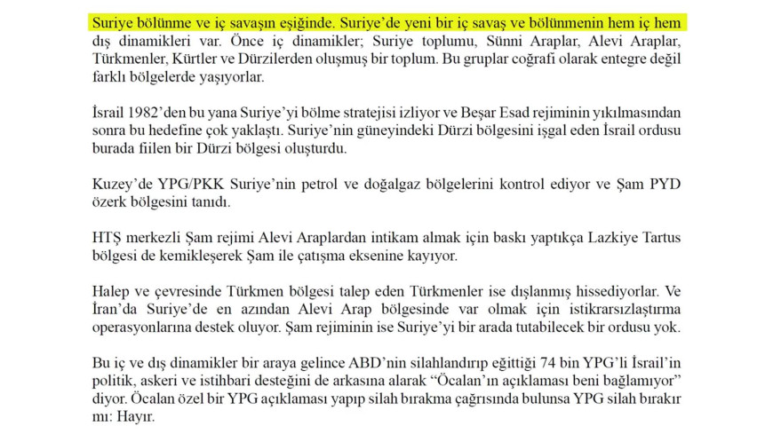 Ümit Özdağ: "Suriye’de yeni bir iç savaş ve bölünmenin hem iç hem dış dinamikleri var"