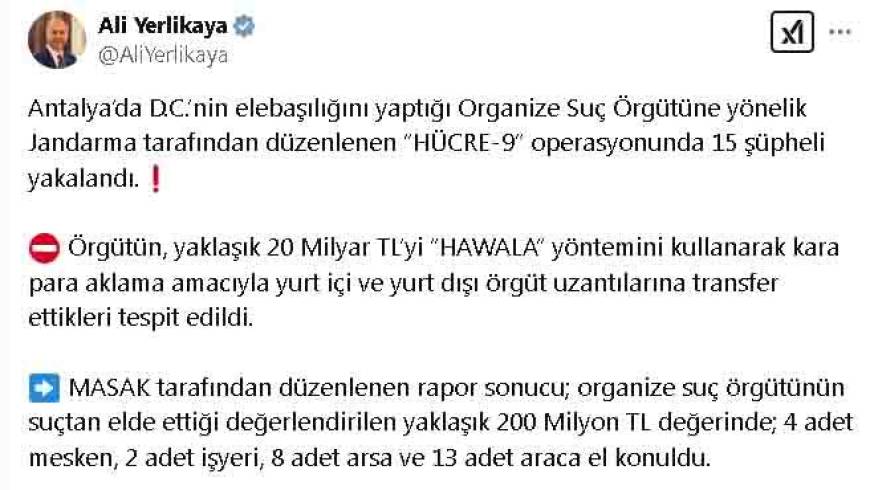 Antalya'da suç örgütü operasyonu: 15 gözaltı