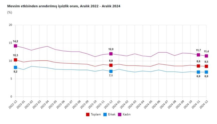 TÜİK: Aralık ayında işsizlik oranı yüzde 8,5 oldu