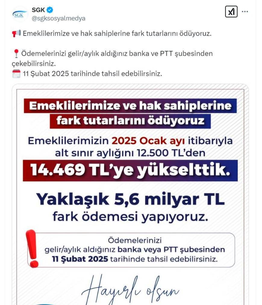 Emeklilerin zam farkı ödemeleri yarın hesaplarına yatırılacak