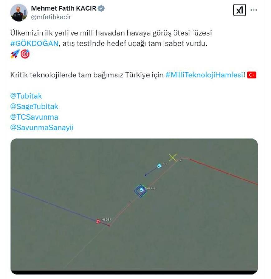 Yerli ve milli havadan havaya görüş ötesi füzesi 'GÖKDOĞAN'dan tam isabet