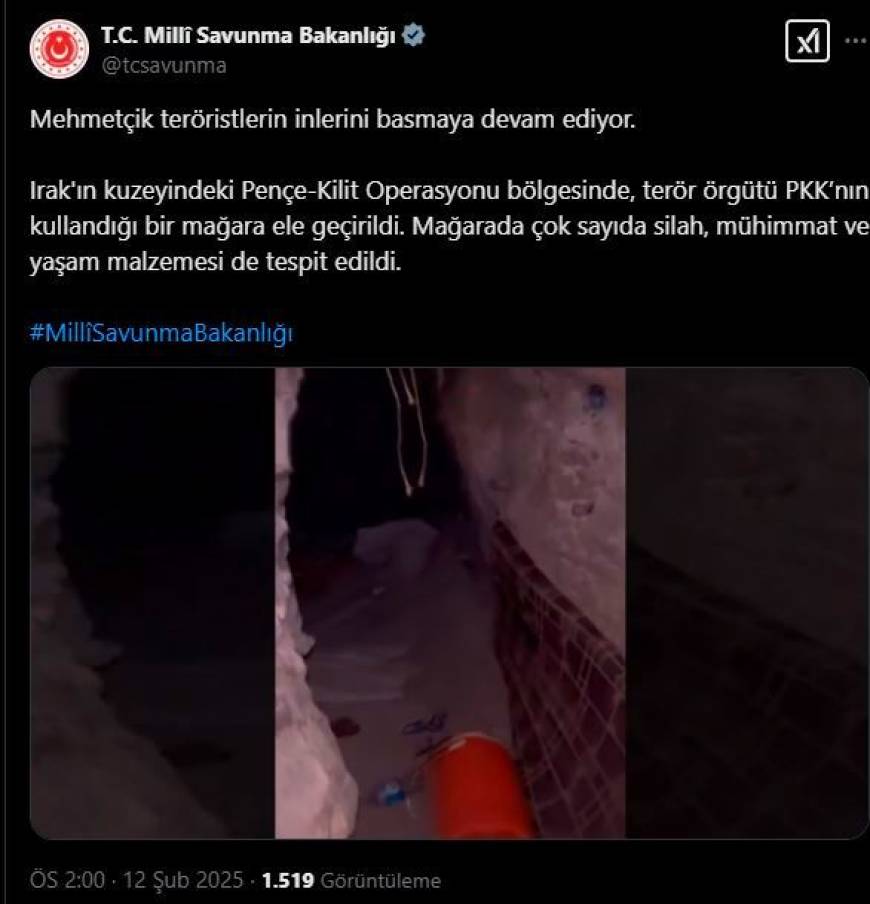 Ankara - MSB: Irak'ın kuzeyinde teröristlerin kullanıldığı mağarada silah ve mühimmat ele geçirildi /Video eklendi 