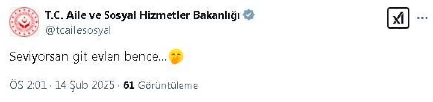 Bakanlıktan, 'Seviyorsan evlen' paylaşımı