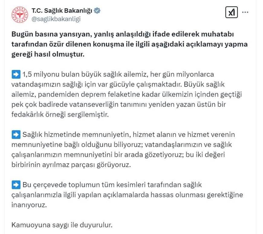 Sağlık Bakanlığı: Vatandaşlarımızın ve sağlık çalışanlarımızın memnuniyetini bir arada gözetiyoruz