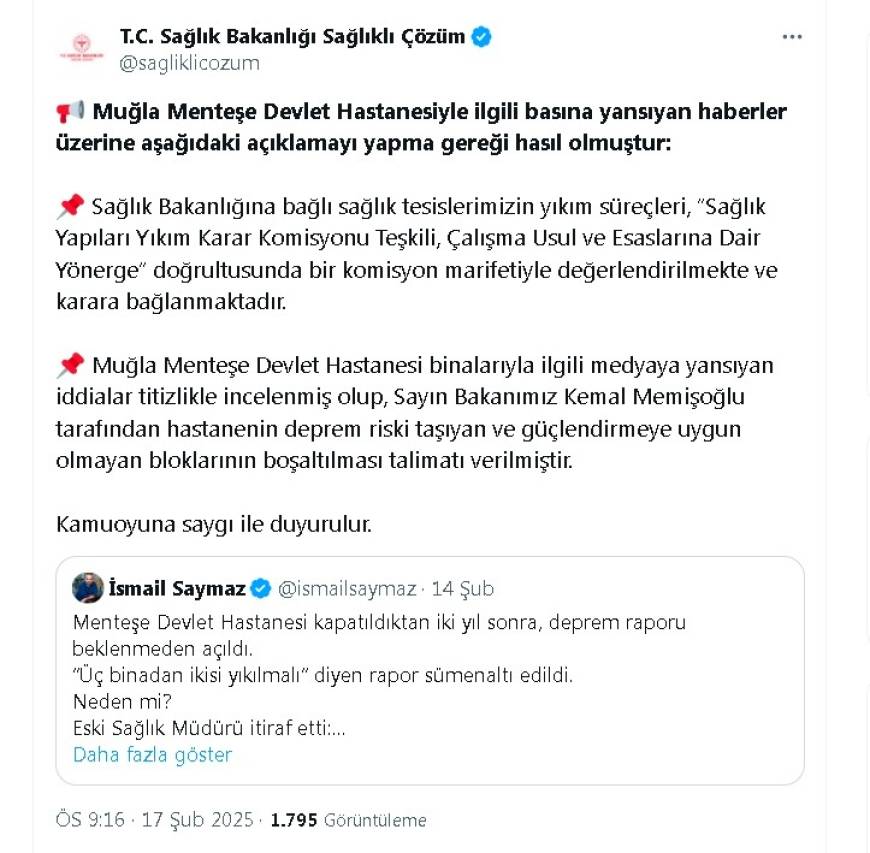 Sağlık Bakanlığından sağlık tesislerinin yıkım süreçleri açıklaması