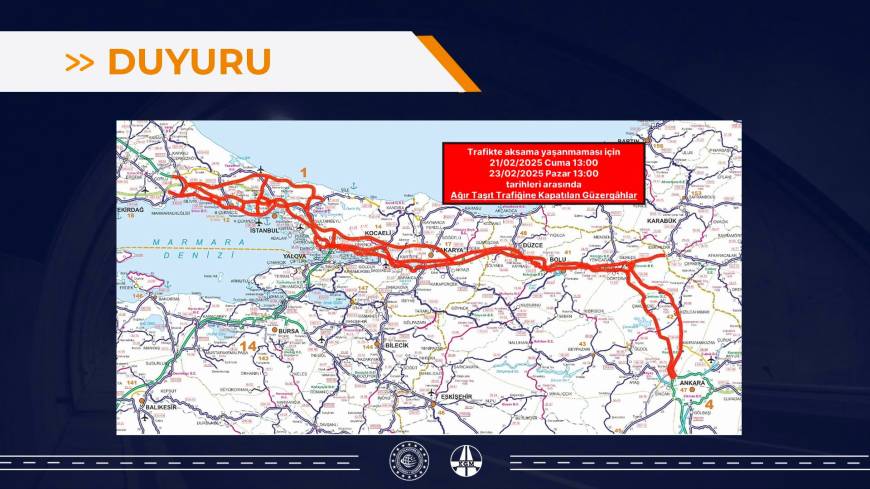 KGM: Bazı yollar ağır taşıt trafiğine kapatıldı