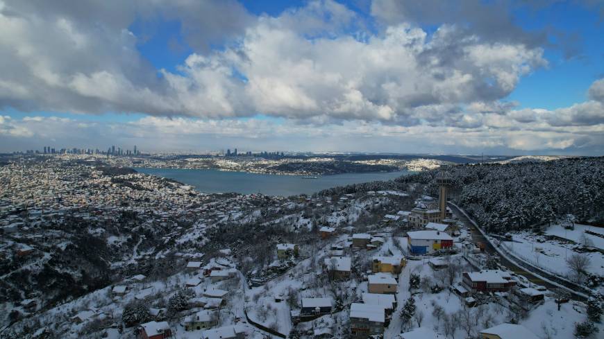 İstanbul- Kavacık'ta kar manzarası havadan görüntülendi 