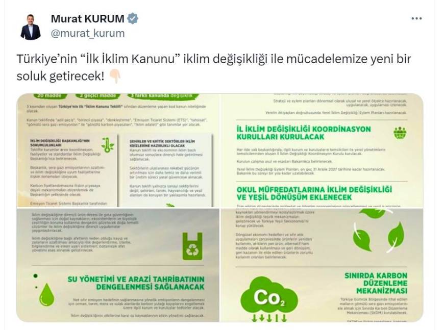 Bakan Kurum: İklim Kanunu, iklim değişikliği ile mücadelemize yeni bir soluk getirecek