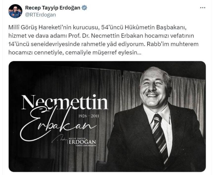 Cumhurbaşkanı Erdoğan, Erbakan'ı andı