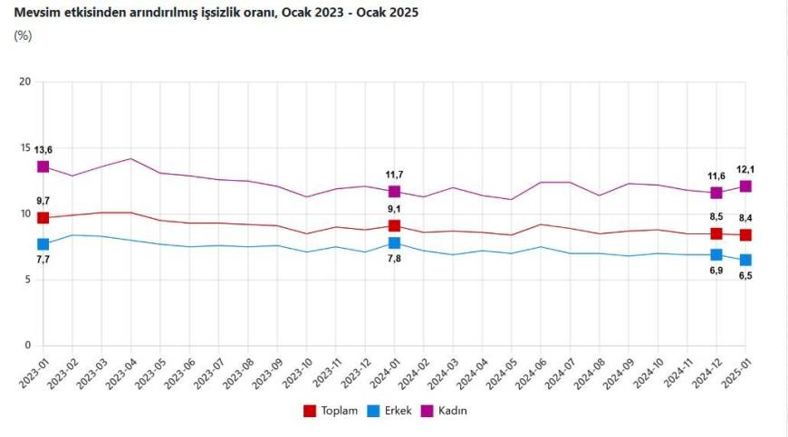 TÜİK: İşsizlik oranı ocakta yüzde 8,4'e geriledi