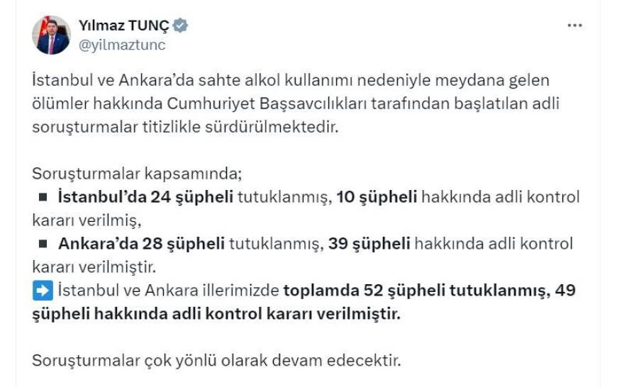 İstanbul ve Ankara'daki sahte içki soruşturmalarında 52 şüpheli tutuklandı