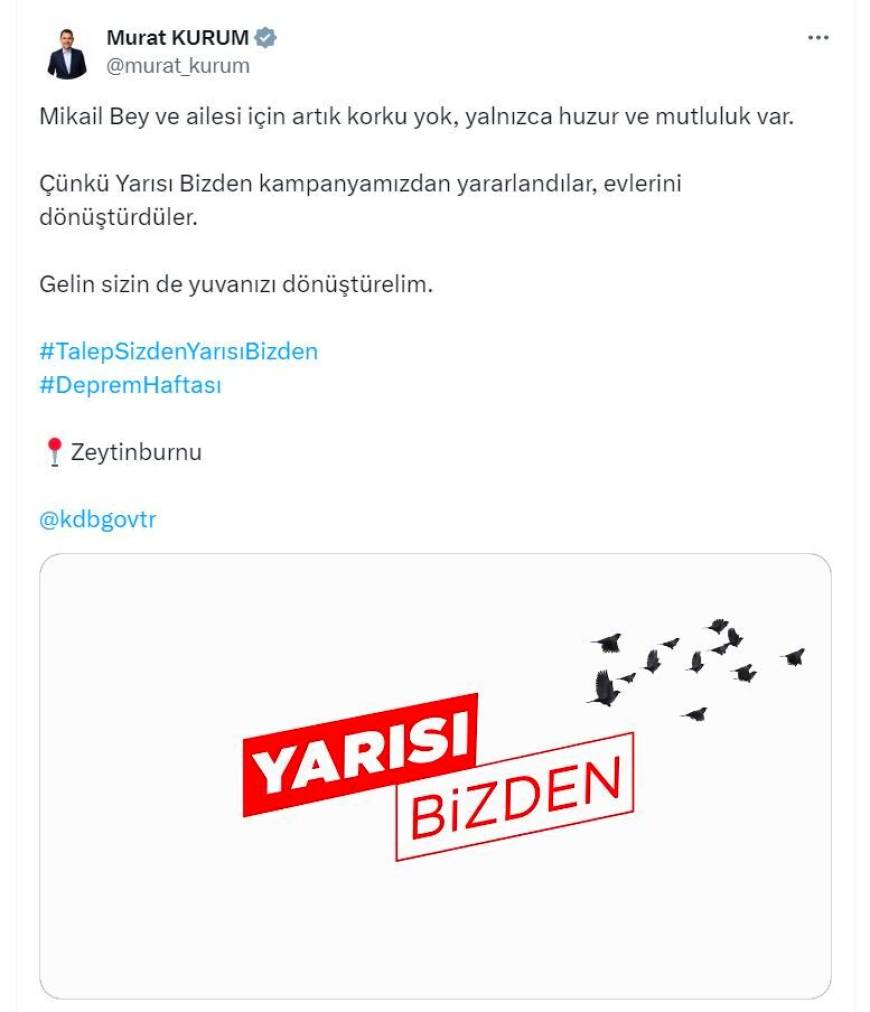 Bakan Kurum'dan 'Yarısı Bizden' kampanyasına çağrı