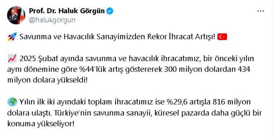 Haluk Görgün: Savunma ve havacılık ihracatı yüzde 44 arttı