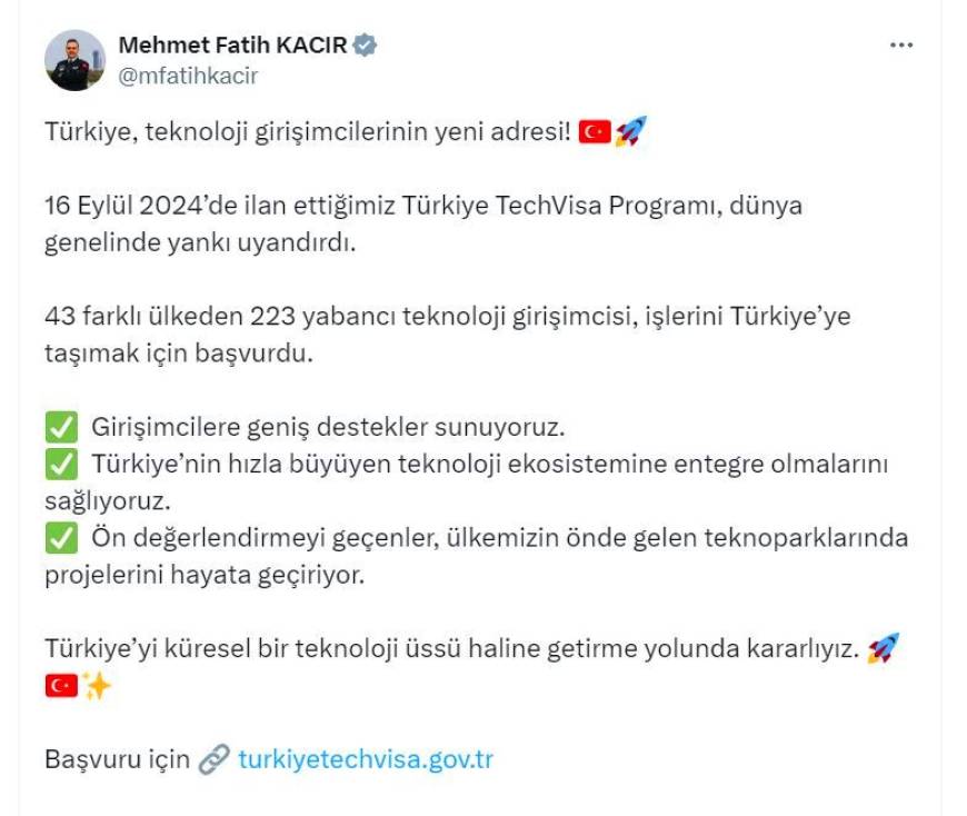 Bakan Kacır: 223 yabancı teknoloji girişimcisi, işlerini Türkiye'ye taşımak için başvurdu