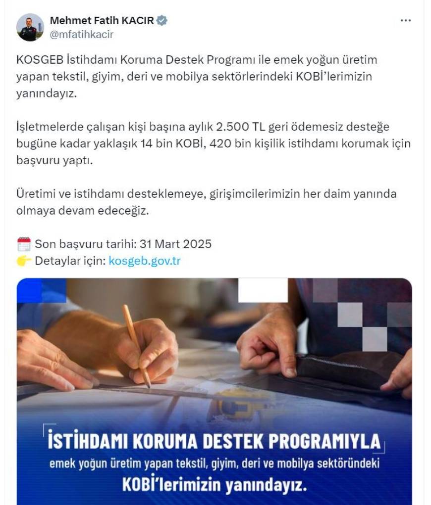 KOSGEB İstihdamı Koruma Destek Programı'na 14 bin başvuru