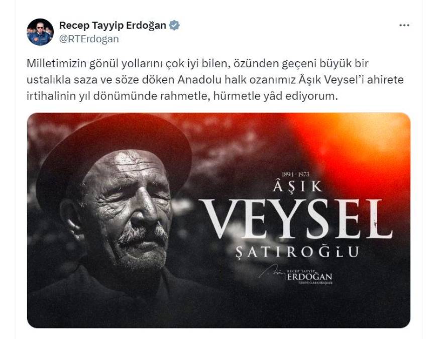 Cumhurbaşkanı Erdoğan'dan 'Aşık Veysel' paylaşımı