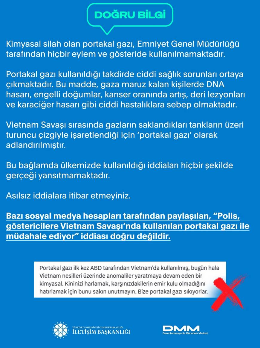 İletişim Başkanlığı: 'Polis, göstericilere portakal gazı ile müdahale ediyor' iddiası yalandır