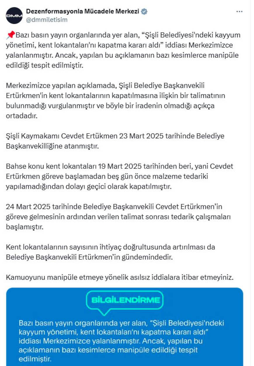 DMM'den 'kent lokantası' açıklaması