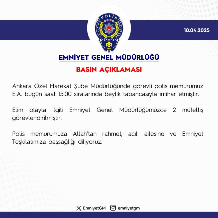 Polis memuru beylik tabancasıyla yaşamına son verdi