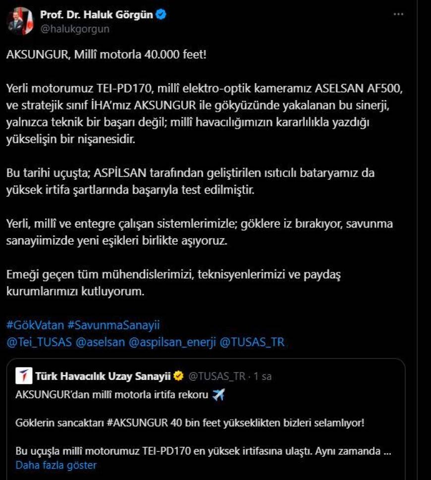 Milli İHA AKSUNGUR, irtifa rekoru kırdı (2)