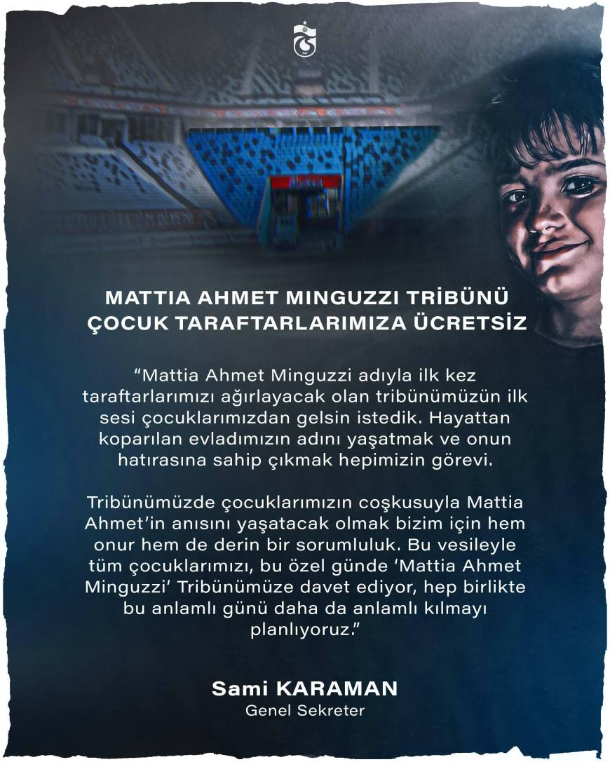 Mattia Ahmet Minguzzi Tribünü çocuk taraftarlara ücretsiz