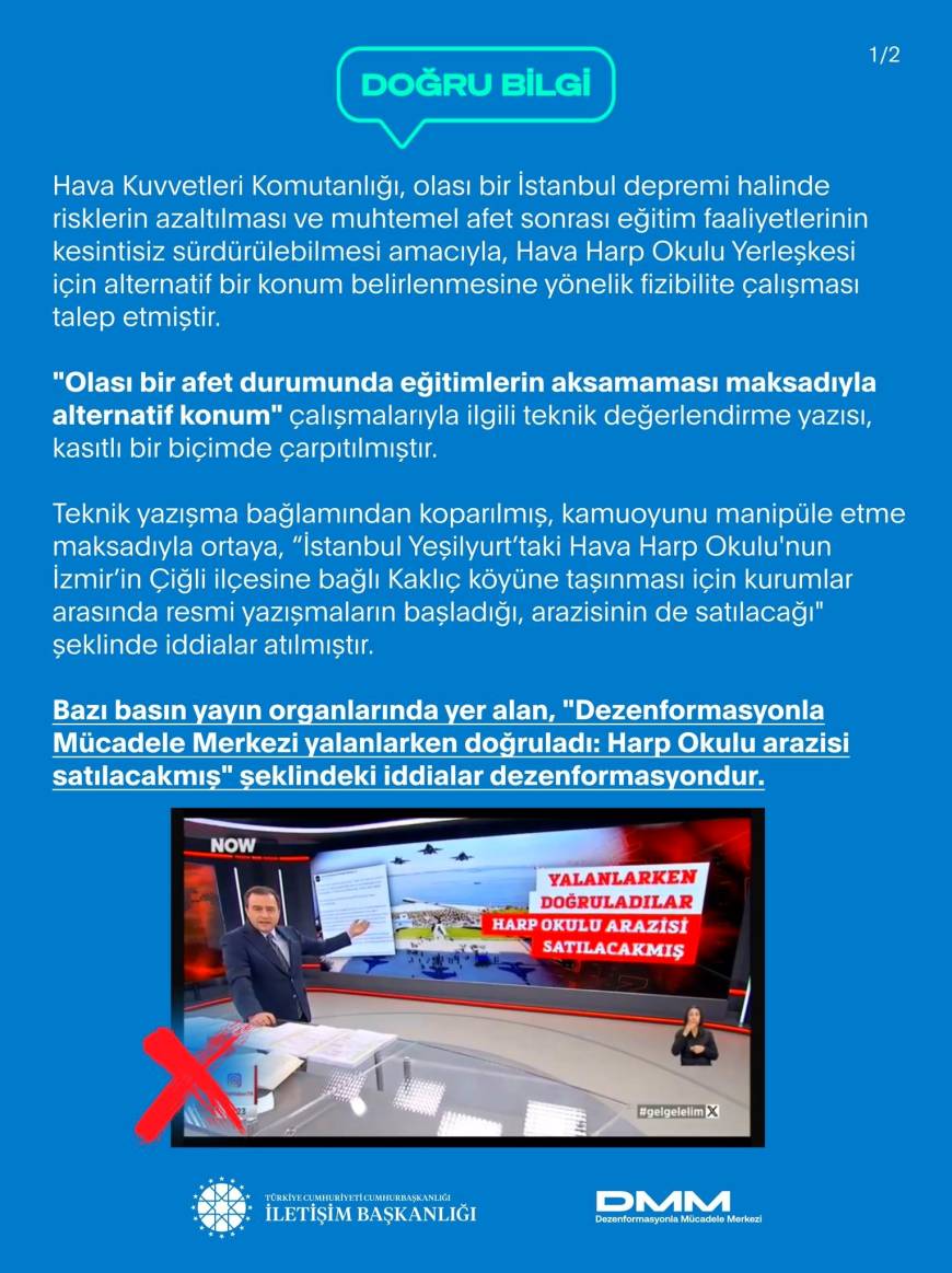 İletişim Başkanlığı’ndan Hava Harp Okulu arazisi ile ilgili ‘’dezenformasyon’ açıklaması