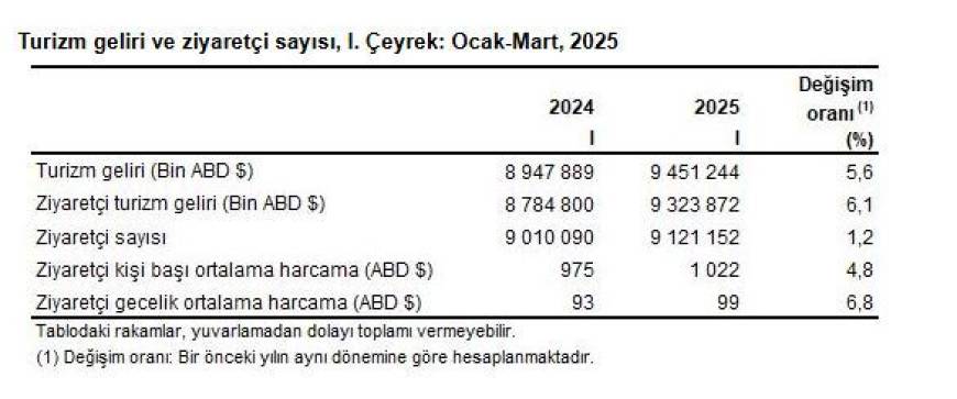 TÜİK: Turizm geliri 1'inci çeyrekte yüzde 5,6 arttı