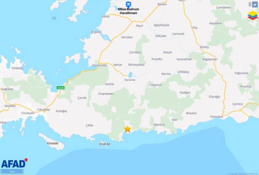 Bodrum'da 4.1 büyüklüğünde deprem 