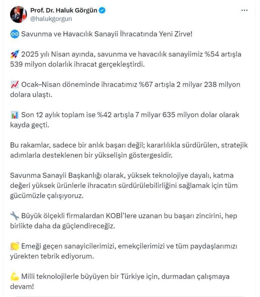 Savunma sanayinde nisan ihracatı 539 milyon dolar