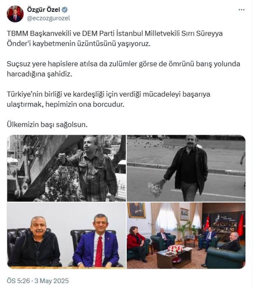 Özgür Özel'den 'Önder' mesajı: Ömrünü barış yolunda harcadığına şahidiz