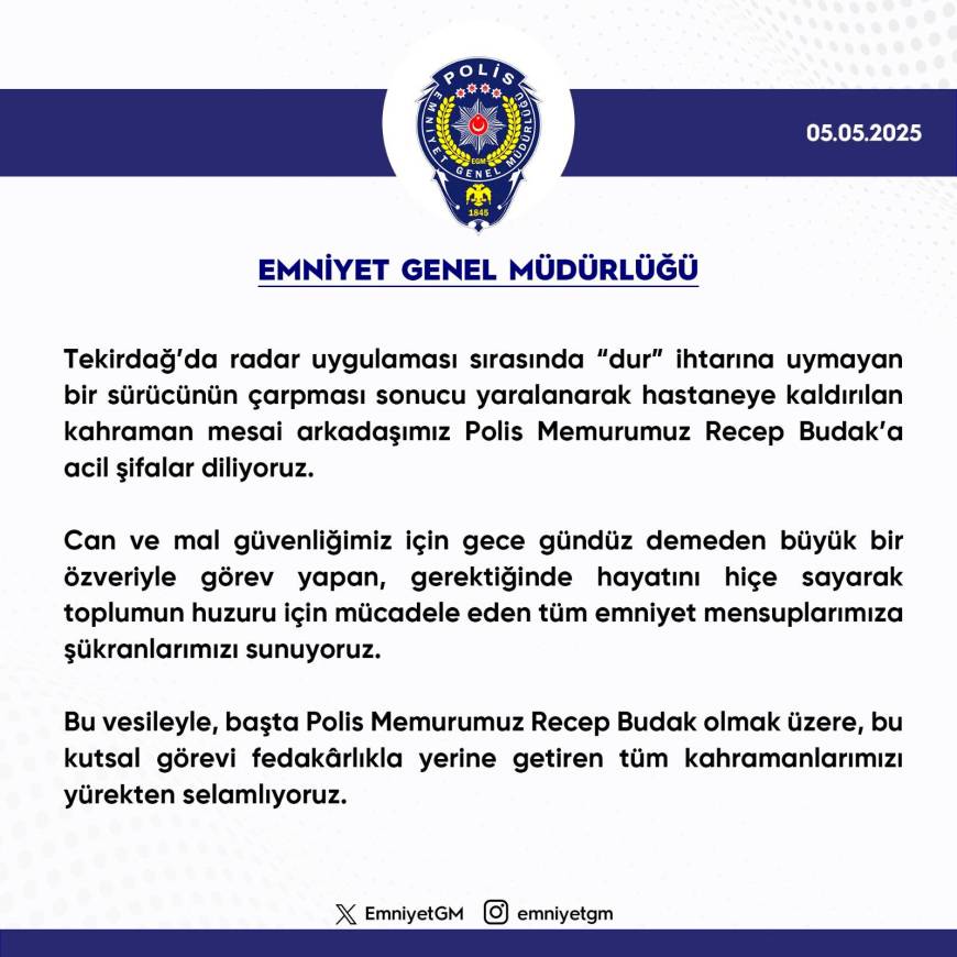 Tekirdağ'da 'dur' ihtarına uymayan sürücünün cipiyle çarptığı polisin tedavisi sürüyor (2)