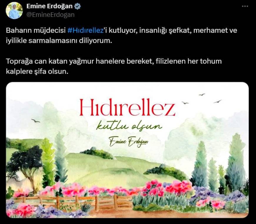 Emine Erdoğan'dan 'Hıdırellez' paylaşımı