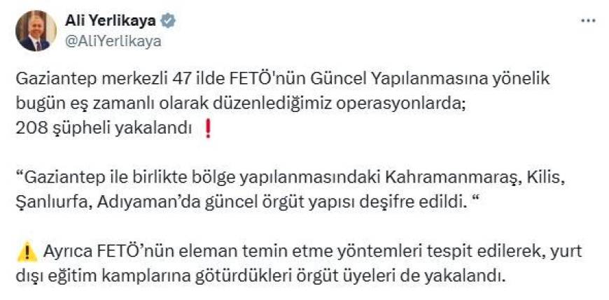 47 ilde FETÖ operasyonu: 208 gözaltı