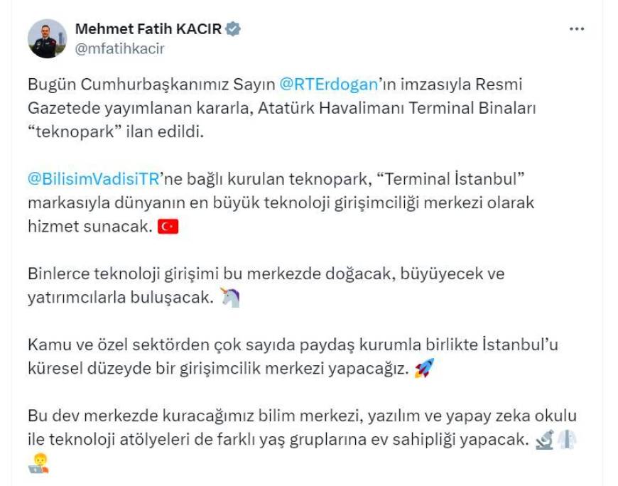Atatürk Havalimanı terminal binaları 'teknopark' ilan edildi