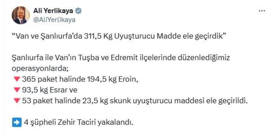 Van ve Şanlıurfa'da narkotik operasyonlarında 4 gözaltı