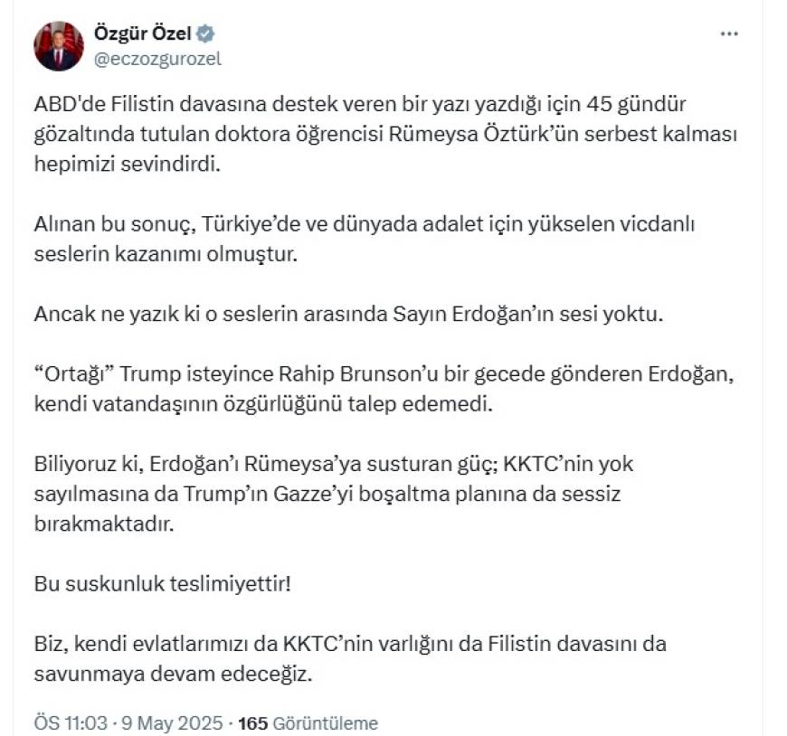 Özel: Rümeysa Öztürk'ün serbest kalması hepimizi sevindirdi