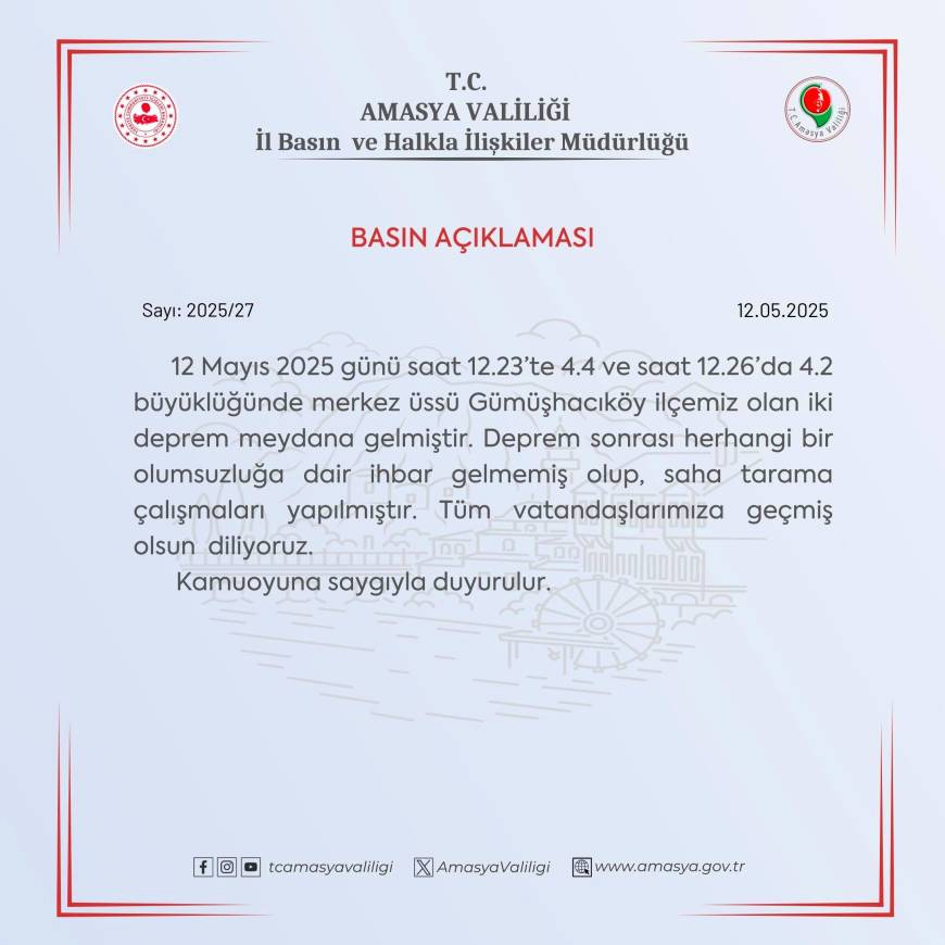 Amasya’da 3 dakika arayla 4.4 ve 4.2 büyüklüğünde 2 deprem (2)