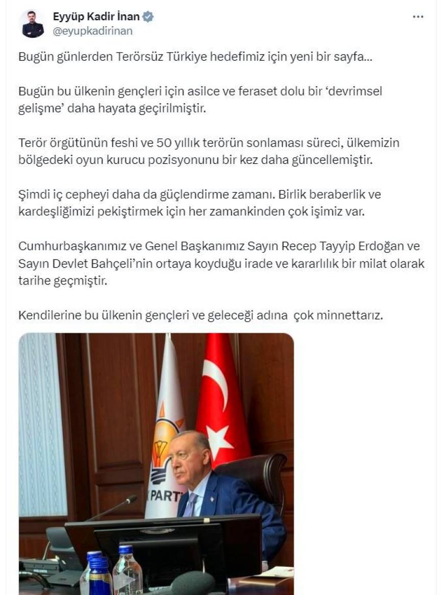 AK Parti'li İnan: 50 yıllık terörün sonlaması süreci, ülkemizin oyun kurucu pozisyonunu güncellemiştir