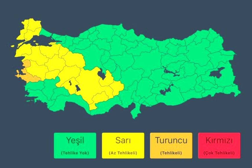 İçişleri Bakanlığı'ndan 18 kente 'sarı', 1 kente 'turuncu' kodlu uyarı